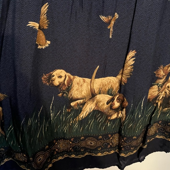 Whimsical Rayon Navy Blue Skirt with Hunting Dog Print 32” Waist - Picture 2 of 8